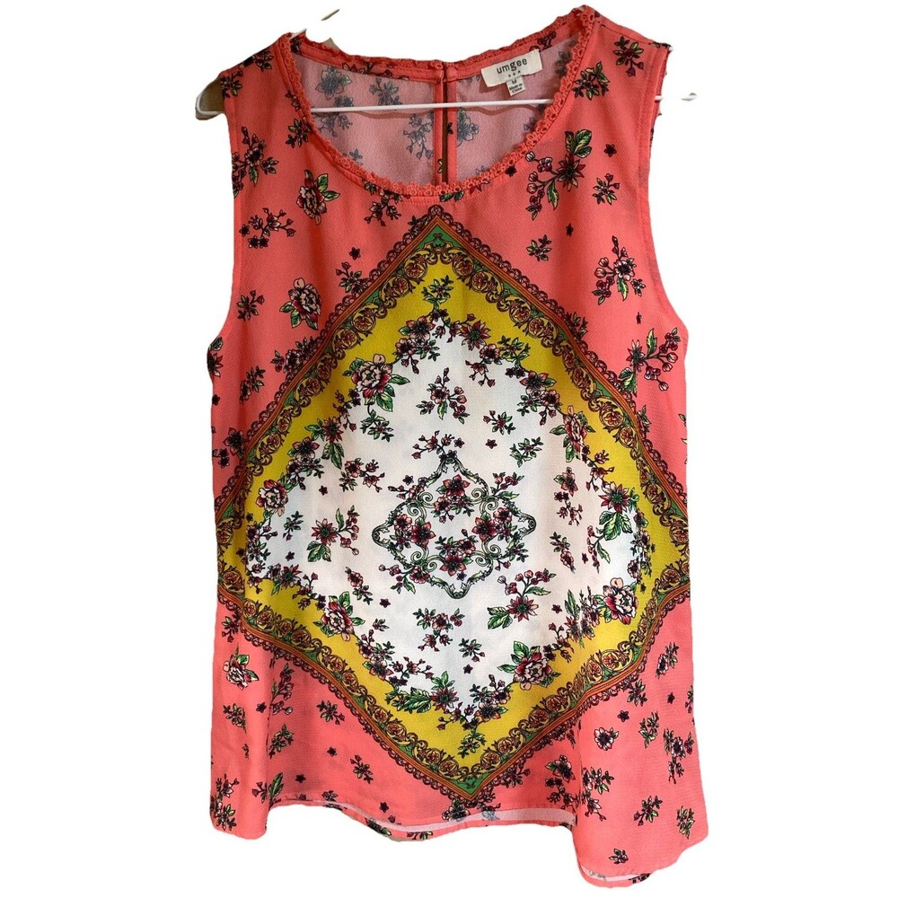 UMGEE Womens M Sleeveless Top Blouse Tunic Geometric Floral Colorful Boho